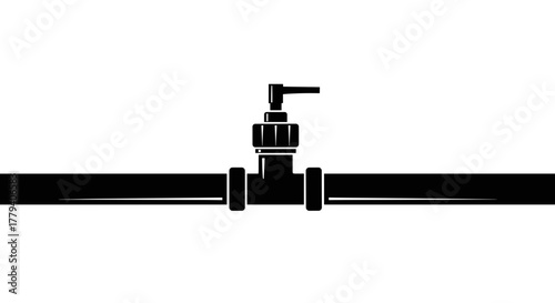 Black valve and pipes in minimalist style on transparent background  