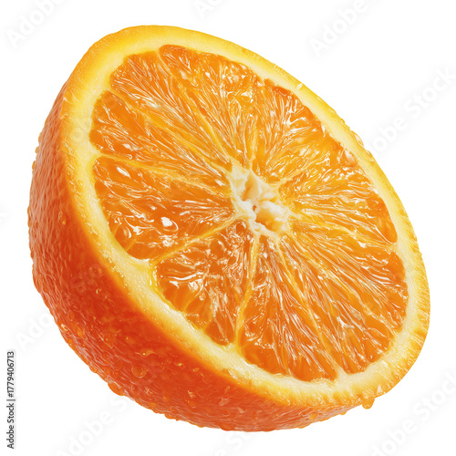 Bright Orange Fruit Cut in Half Showcasing Juicy Segments and Vibrant Color i...