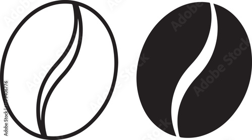 Coffee bean outline and solid fill black white