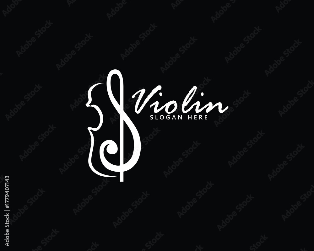 Naklejka premium Creative silhouette of a violin with musical notes is very suitable for your brand logo inspiration.