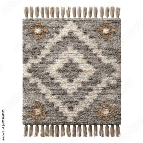 Beautiful Geometric Rug With Fringes in Gray and Brown Tones for Home Decor