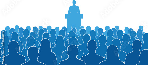 Public speaker at podium addressing audience in conference vector