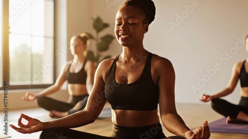 3 women meditating with hands in Gyan Mudra and eyes closed
