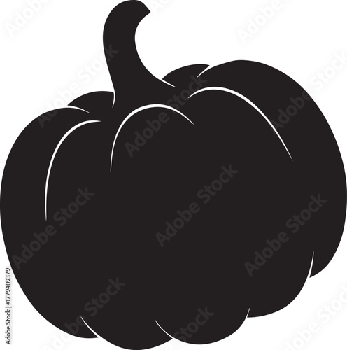 Black silhouette of a pumpkin with curved lines on a white background squash gourd