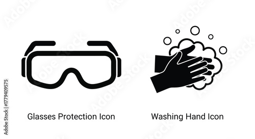 Vector illustration of illustration depicting glasses protection and washing hand icons the icons are designed with a clean, modern style, using a consistent color palette
