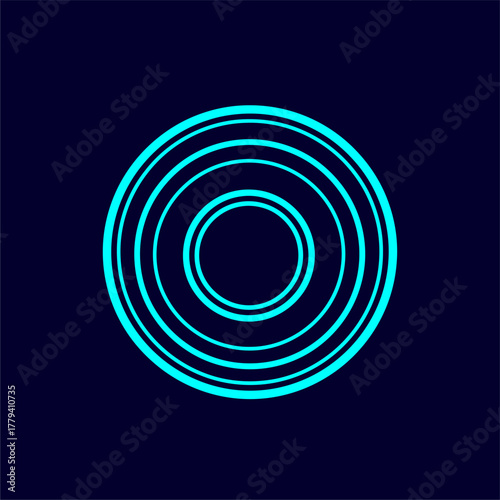 Abstract circular design featuring concentric rings in vibrant turquoise against a dark background
