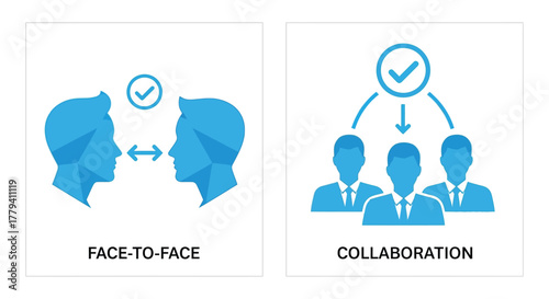 Vector illustration of facetoface communication and collaboration concept two people talking and working together as a team to achieve common goals