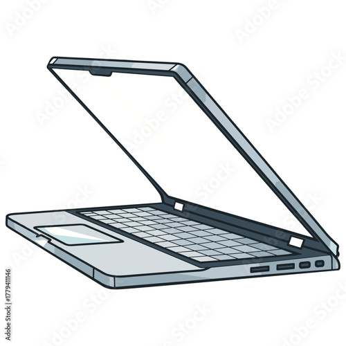 なめらかに開閉する銀色のノートパソコンと白い無地の画面が革新を感じさせる