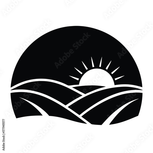 sunrise over hills  vector flat landscape  minima