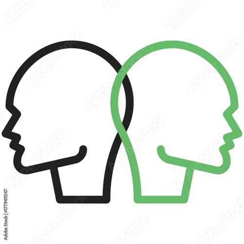 Dual Perspectives: Symbolic representation of two minds, each with distinct thoughts, reflecting the complex interplay of human intellect and contrasting viewpoints.