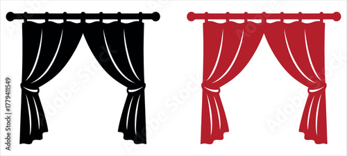 Elegant black and red curtains for theater or home decor, adding a touch of classic style and sophistication to any interior design project or theatrical stage