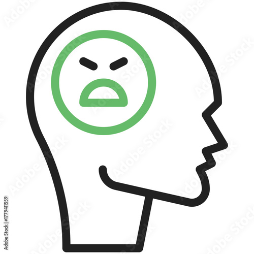 Anger Visualization: A visual representation of internal turmoil, illustrating the concept of anger, frustration, and emotional stress through a graphic depiction of a head with an angry face.