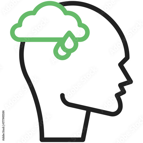 Clouded Thoughts: An illustration shows a silhouette of a human head, shadowed by a dark cloud and rain, symbolizing the weight of troubles and a melancholic mindset.