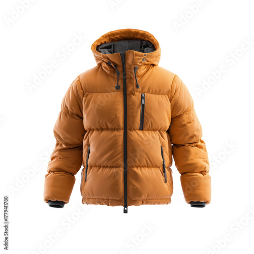Warm Brown Puffer Jacket With Hood Perfect for Winter Outdoor Activities