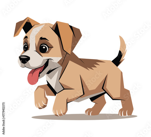 Happy playful puppy dog walking vector illustration cartoon pet animal character