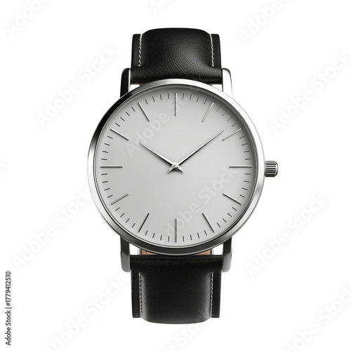 Elegant Silver Watch With Minimalistic Design and Black Leather Band for Time...