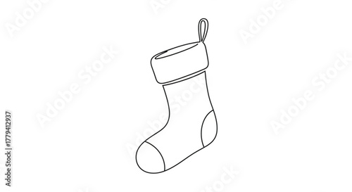 Minimalist line art of a classic christmas stocking for holiday decorations