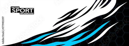 Exclusive blue, white and black color combination sport racing car livery design, for universal medium eps10 vector ready to print.