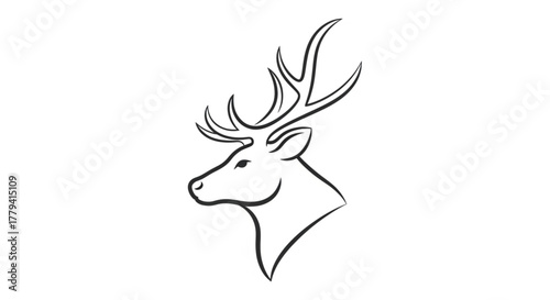 Elegant stag head outline with antlers in minimalist black and white design