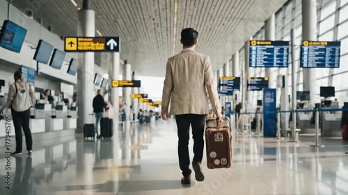 Wallpaper Mural Man in Traditional Attire Carrying a Sticker-Covered Suitcase Walking Through an Airport Torontodigital.ca
