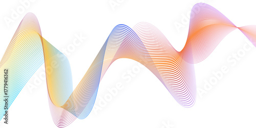 Fine lines form dynamic curves with color gradations ranging from blue, purple, red, orange to yellow, creating a modern and futuristic look