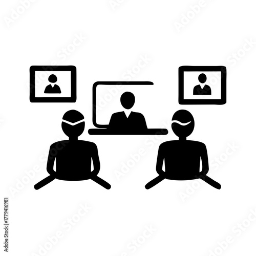 People in a virtual meeting with screens displaying participants and a central presenter online now here today