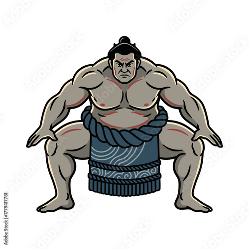 Sumo Wrestler Ready for Battle with Intense Gaze and Traditional Mawashi Attire in a Dynamic Pose on a Black Background