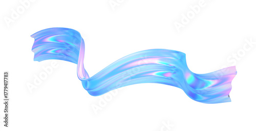 3d glass abstract wave flying. Render liquid hologram ribbon. Y2k curve, spiral, swirl shape iridescent texture. Holographic ribbon glass effect. Vector render futuristic illustration