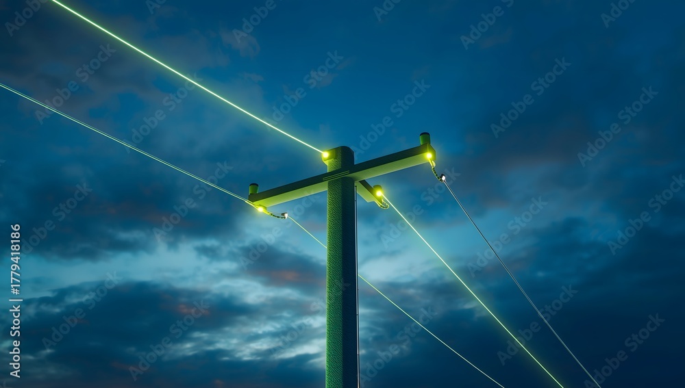 Fototapeta premium Futuristic power lines with glowing energy connecting modern communication network