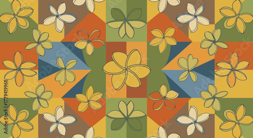 Kaleidoscope of Tropical Blossoms, Geometric Floral Garden in Earth Tones