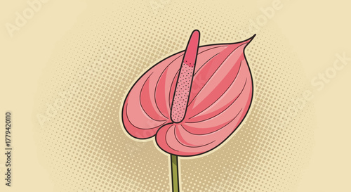 Stylized Pink Anthurium Flower Illustration with Retro Halftone Background