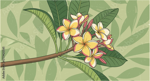 Captivating Plumeria Floral Design with Tropical Foliage and Natural Beauty