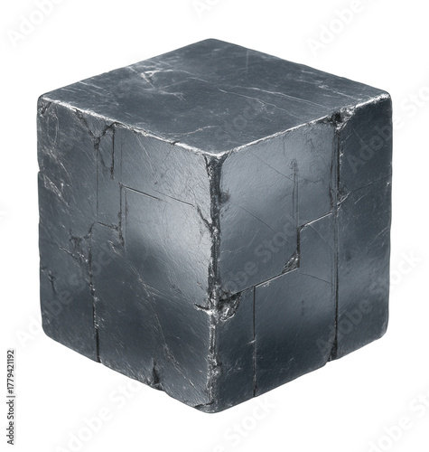 Cubic galena specimen featuring a shiny metallic luster and silver hue.