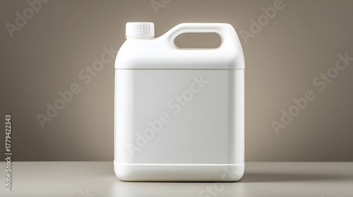 Plain white plastic container with integrated handle stands centered against a muted background