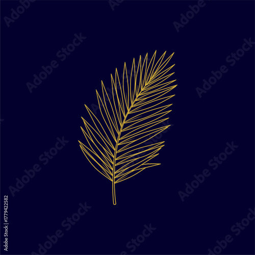 Elegant golden palm leaf illustration on a dark background, perfect for nature-themed designs