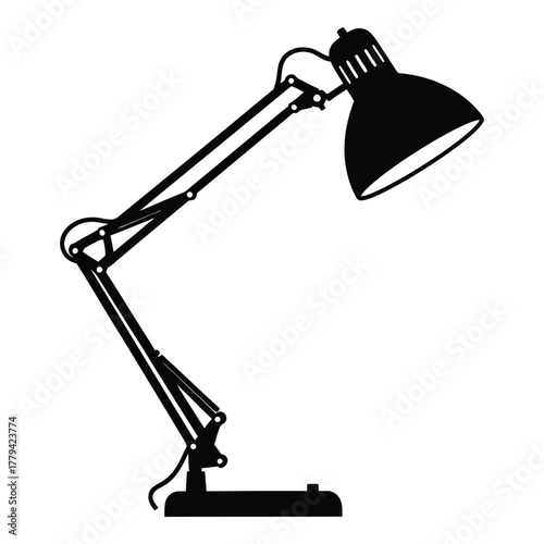 Adjustable desk lamp silhouette isolated on transparent background, Vector