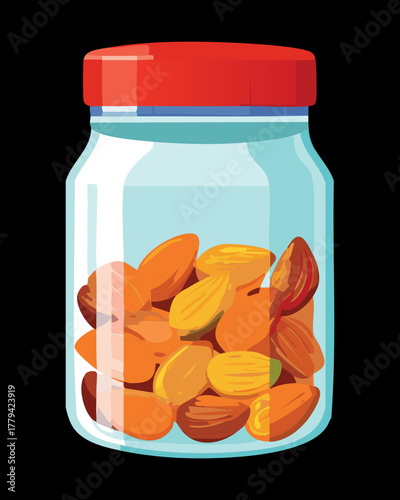 A sealed glass jar containing a bountiful amount of amber-colored kidney beans, a wholesome and protein-rich ingredient perfect for various hearty meals - Vector Illustration