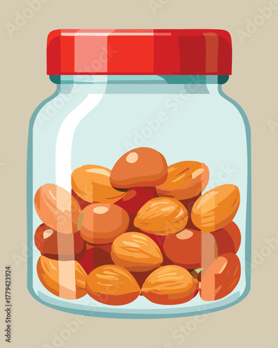 Clear glass jar tightly packed with whole red kidney beans, sealed and ready for long-term storage or use in chili and various stews - Vector Illustration