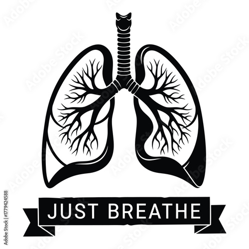 Just breathe lungs silhouette isolated on transparent background, Vector