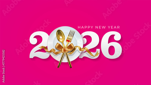 Vector illustration of Happy new year 2026 party, celebration and food offer invite card background.
