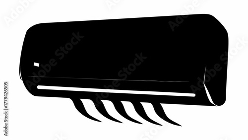 A minimalistic black and white illustration of an air conditioner unit with vents displayed below it silhouette