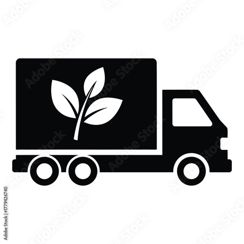Eco-friendly delivery truck silhouette icon isolated on transparent background, Vector