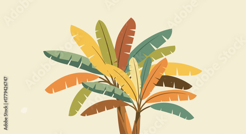 Stylized palm tree illustration with variegated leaf color palette design