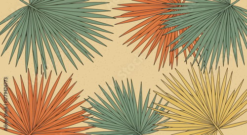 Stylized tropical palm leaves with earthy toned colors and texture backdrop