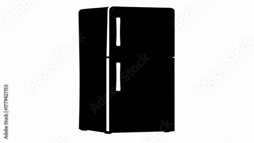 Illustration of a black refrigerator with two doors and white handles on a white background view silhouette