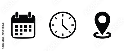 calendar, date, schedule, time, clock, watch, hour, minute, location, pin, map, marker, navigation, destination, planning, appointment, meeting, event, reminder, icon, symbol, graphic, design, simple,