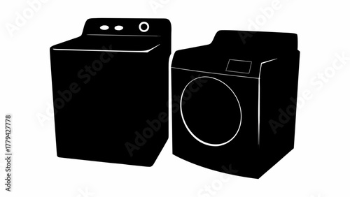 Silhouette illustration of a top load washing machine and a front load washing machine side by side