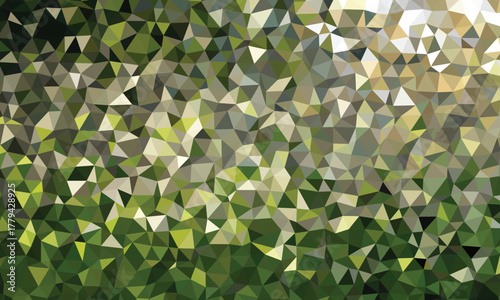 Abstract low poly mosaic with green geometric shapes and facets