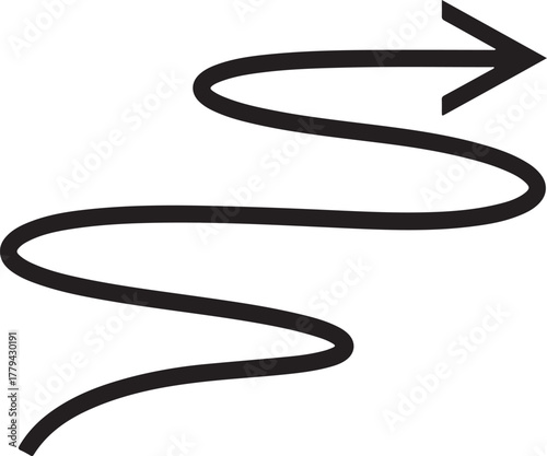 Black vector line graph with an upward arrow indicating growth, representing fluctuating data and market trends.