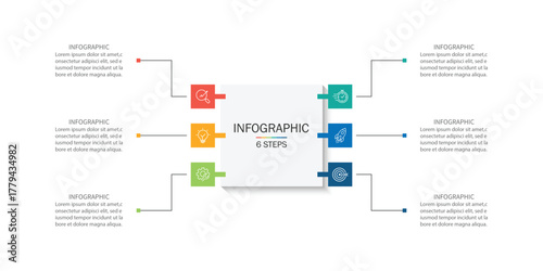 Business infographic template. 6 Step timeline journey. Process diagram, Infographic elements vector illustration.	